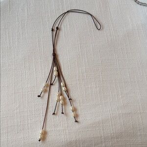 Brown Cord Necklace with Cream Beads